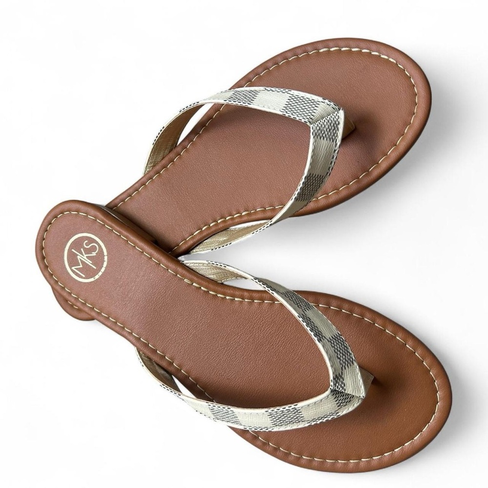 Casual Brown and Cream Sandals with Thong Design